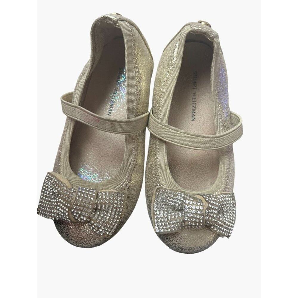 Stuart Weitzman Annie Glitz Champagne Gold Ballet Slipper Girls Size 6 Rubber So